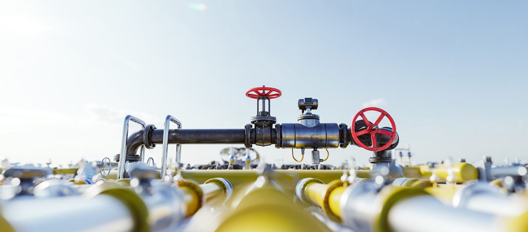 Gas tap with pipeline system at natural gas station Stock Image