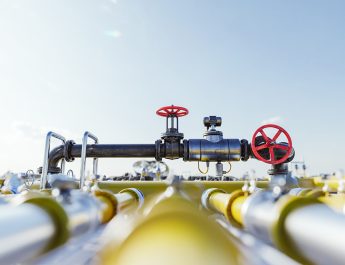 Gas tap with pipeline system at natural gas station Stock Image