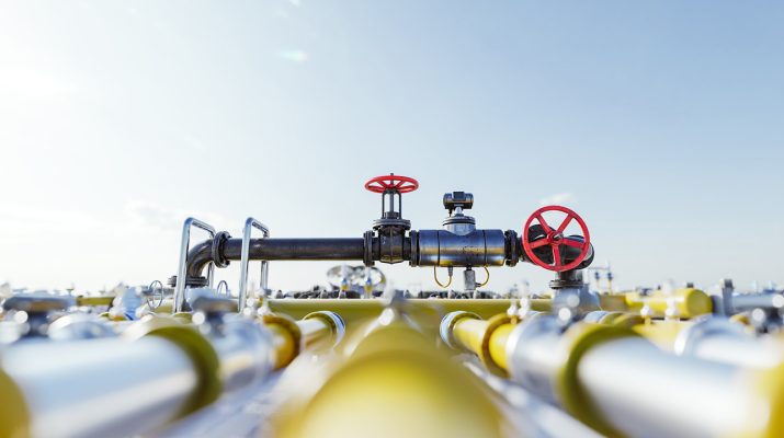 Gas tap with pipeline system at natural gas station Stock Image