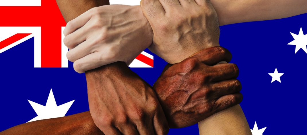 Australia flag, intergration of a multicultural group Stock Image