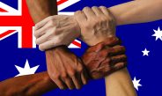 Australia flag, intergration of a multicultural group Stock Image