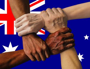 Australia flag, intergration of a multicultural group Stock Image