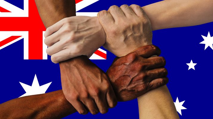 Australia flag, intergration of a multicultural group Stock Image