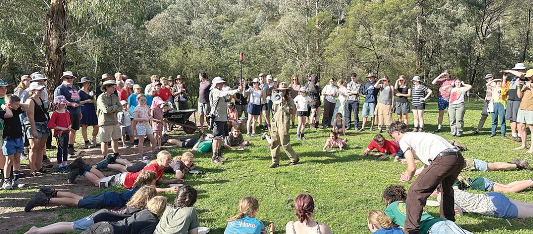 Porridge eating competition before the food fight. Photos: Stefan Bradley