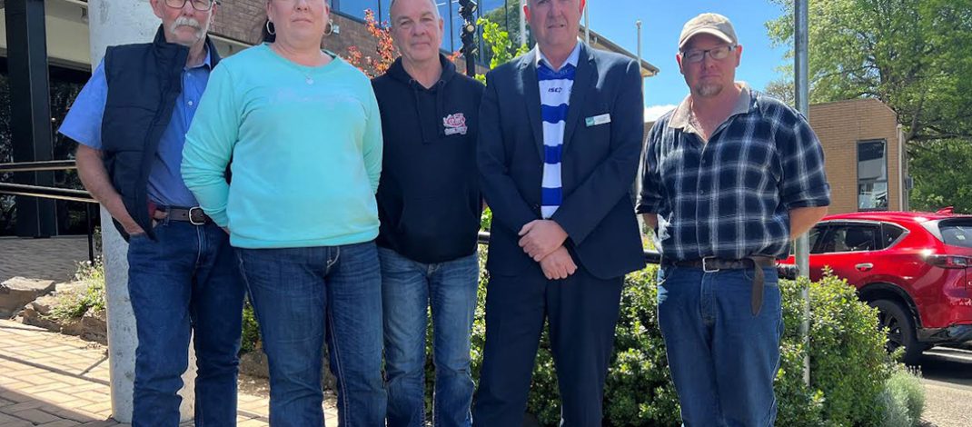 Local farmers Graham Pigdon, Kylie Mumford, Wayne Mumford and James Faithful meet with East Ward Councillor Brendan Kingwill to discuss concerns for local BESS proposals. Photo: Contributed