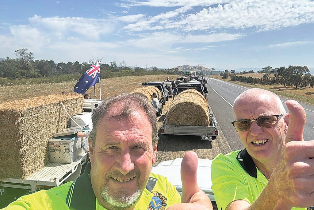 Latrobe City Council Deputy Mayor and Traralgon Lion, Dale Harriman, joined fellow Lion, Kev Taylor, on a hay run up to Yea. Photos: Dale Harriman