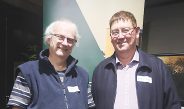 Mirboo North farmer Don Hill and Hazel Park dairy farmer Kelvin Jackson shared their knowledge at Agriculture Victoria’s A Feed and A Yarn event. Photo: Katrina Brandon
