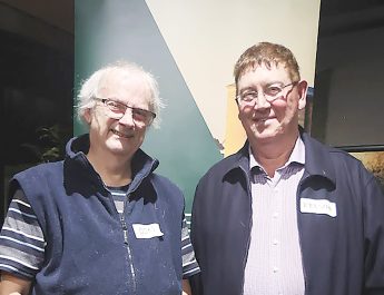 Mirboo North farmer Don Hill and Hazel Park dairy farmer Kelvin Jackson shared their knowledge at Agriculture Victoria’s A Feed and A Yarn event. Photo: Katrina Brandon