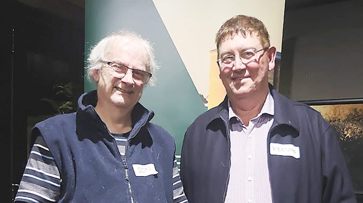 Mirboo North farmer Don Hill and Hazel Park dairy farmer Kelvin Jackson shared their knowledge at Agriculture Victoria’s A Feed and A Yarn event. Photo: Katrina Brandon